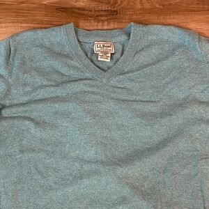 L.L.Bean Cotton Cashmere V-Neck Sweater Mens Large Soft Knit Green Pullover